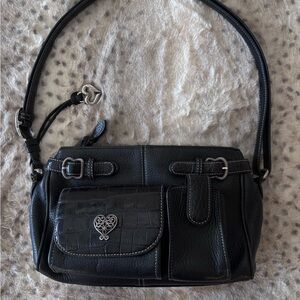 Brighton Black Leather Shoulder Bag with Silver Heart Accents